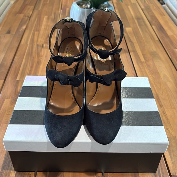 AQUAZZURA Sandy Suede Block-Heel Bow Pump, 41 - Picture 1 of 12
